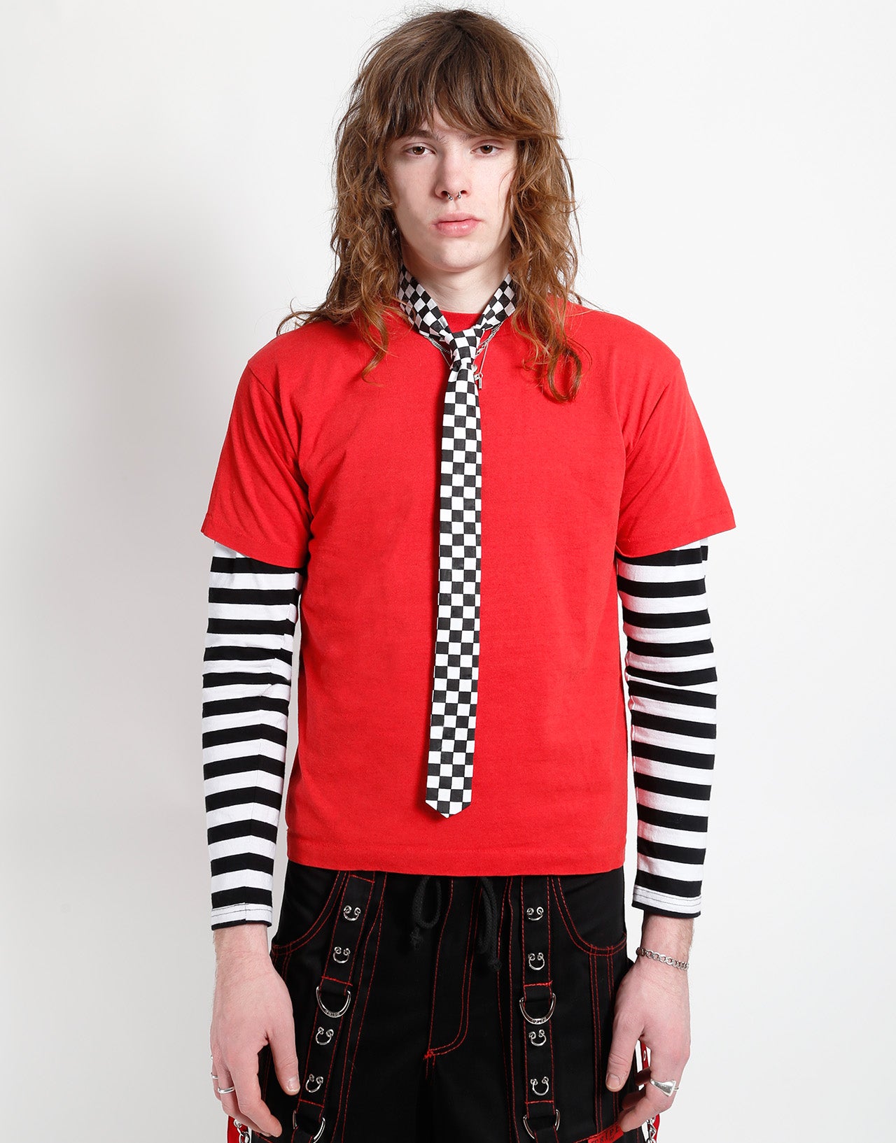 PRINTED TIE BLACK/WHITE CHECKERBOARD