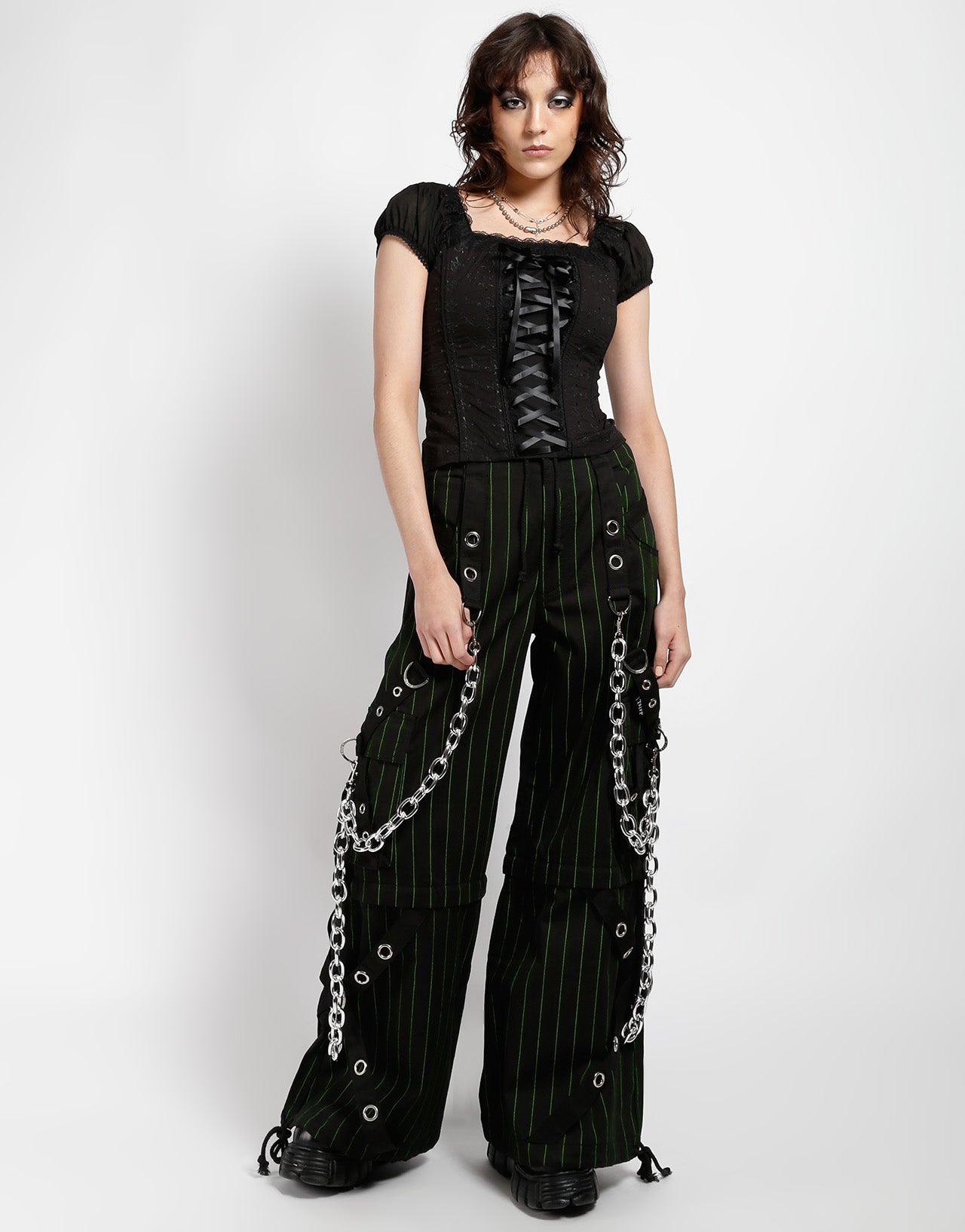 GODFATHER CHAIN PANT GREEN STRIPE