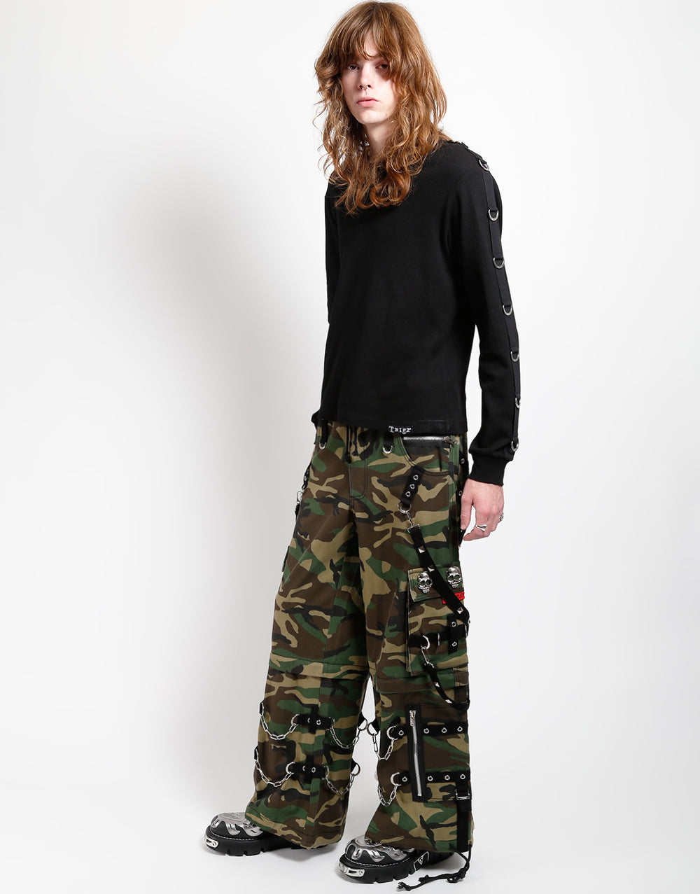 SKULL DENIM STUD PANT CAMO