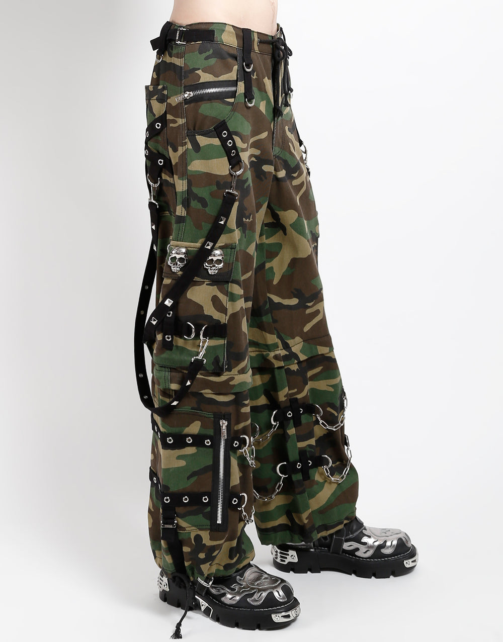 SKULL DENIM STUD PANT CAMO