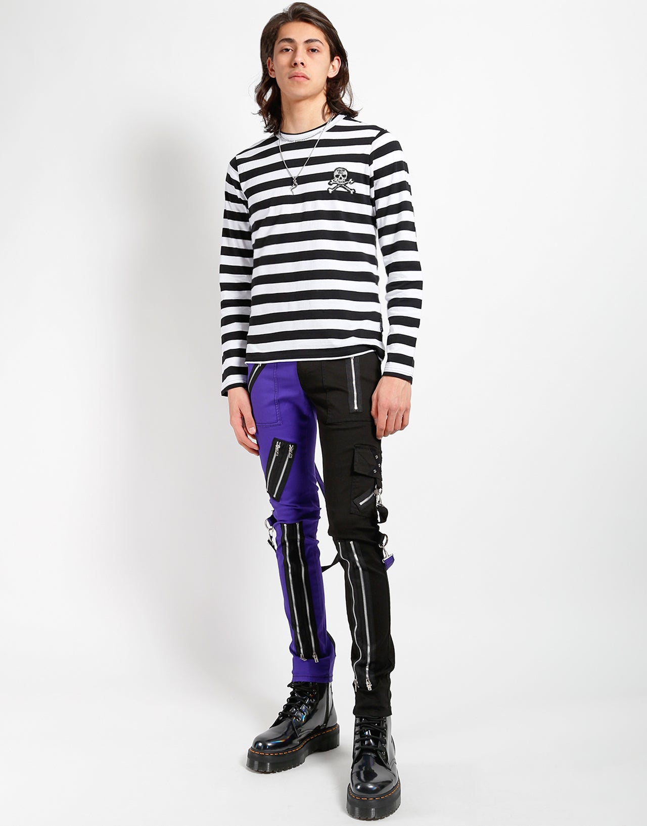 SKULL STRIPE KNIT TOP BLACK/WHITE