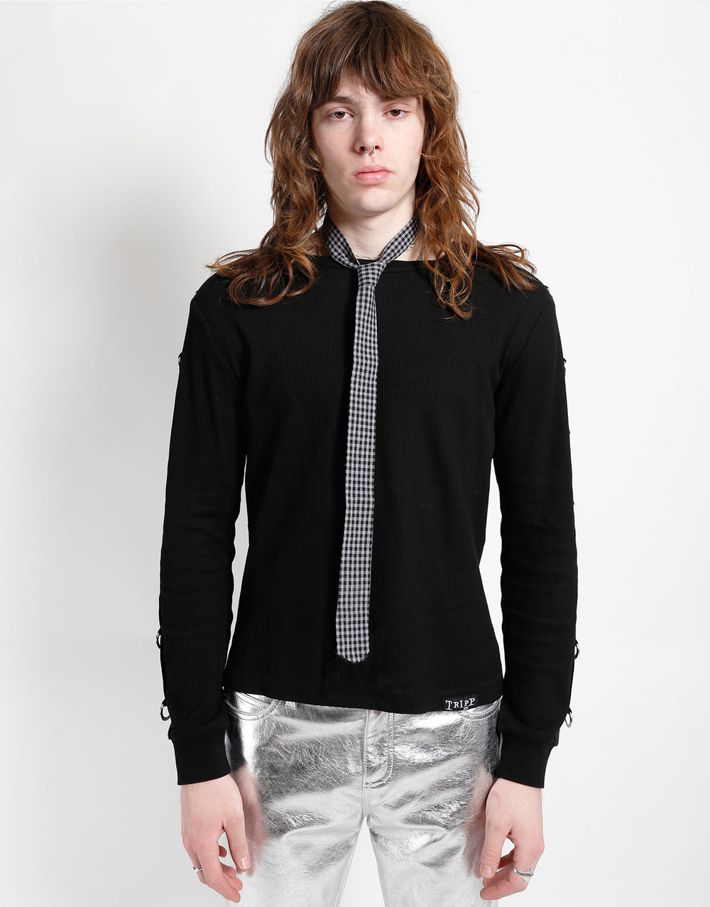 PRINTED TIE BLACK/GREY GINGHAM