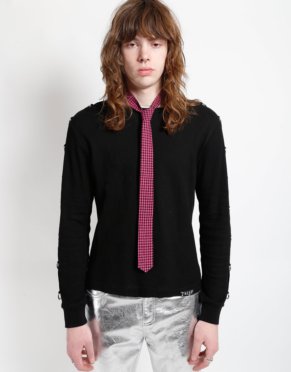 PRINTED TIE BLACK/PINK GINGHAM