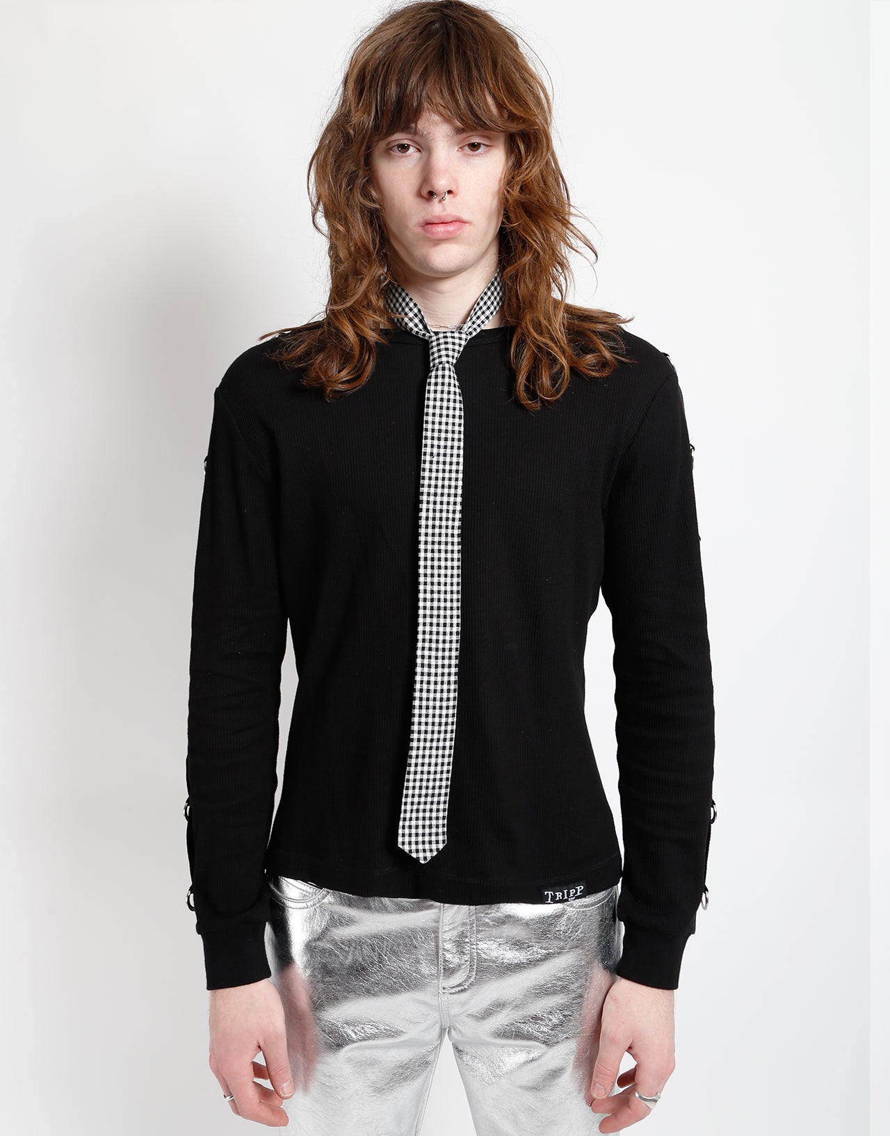 PRINTED TIE BLACK/WHITE GINGHAM