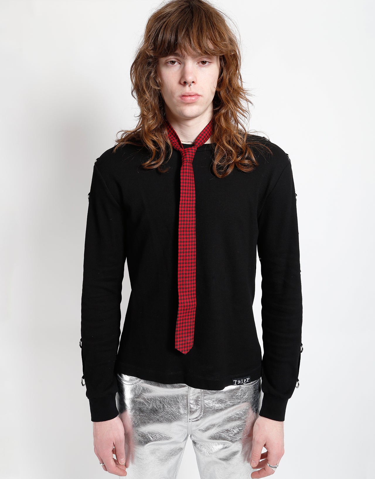 PRINTED TIE BLACK/RED GINGHAM