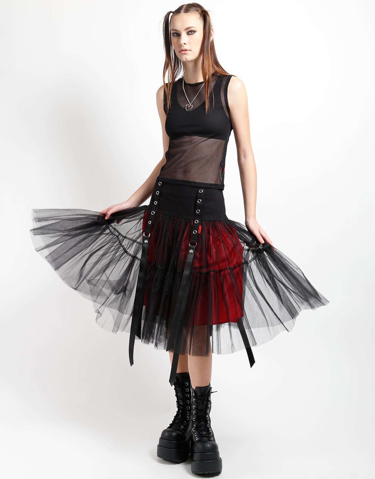 TUTU RIBBON TULLE SKIRT BLK/RED