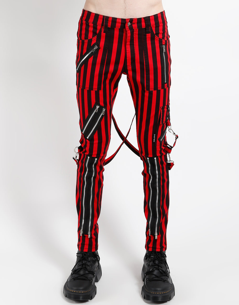 CLASSIC SLIM LEG BONDAGE PANT MEDIUM BLK RED STRIPE