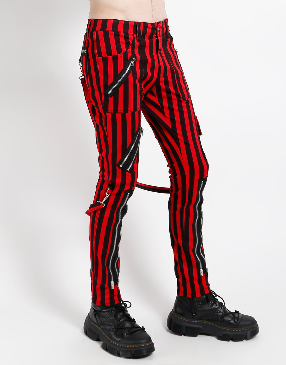 CLASSIC SLIM LEG BONDAGE PANT MEDIUM BLK RED STRIPE