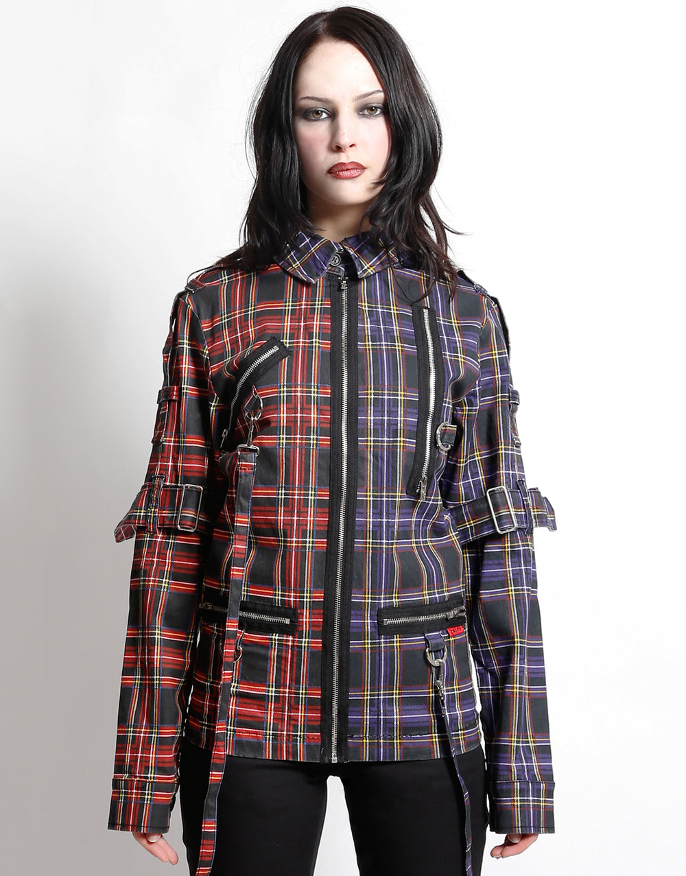SPLIT PUNK JACKET BLACK/PURPLE PLAID