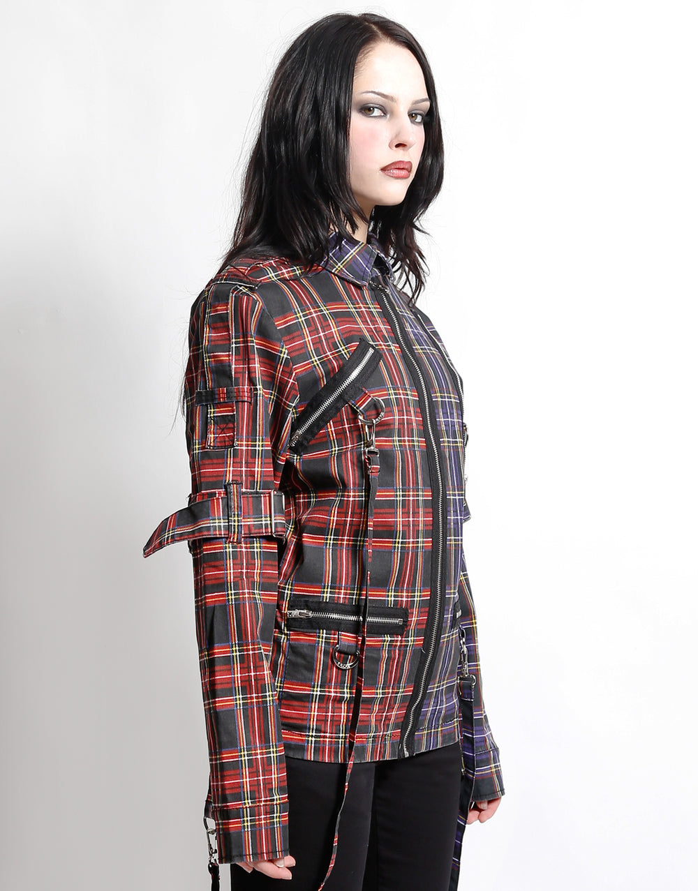 SPLIT PUNK JACKET BLACK/PURPLE PLAID