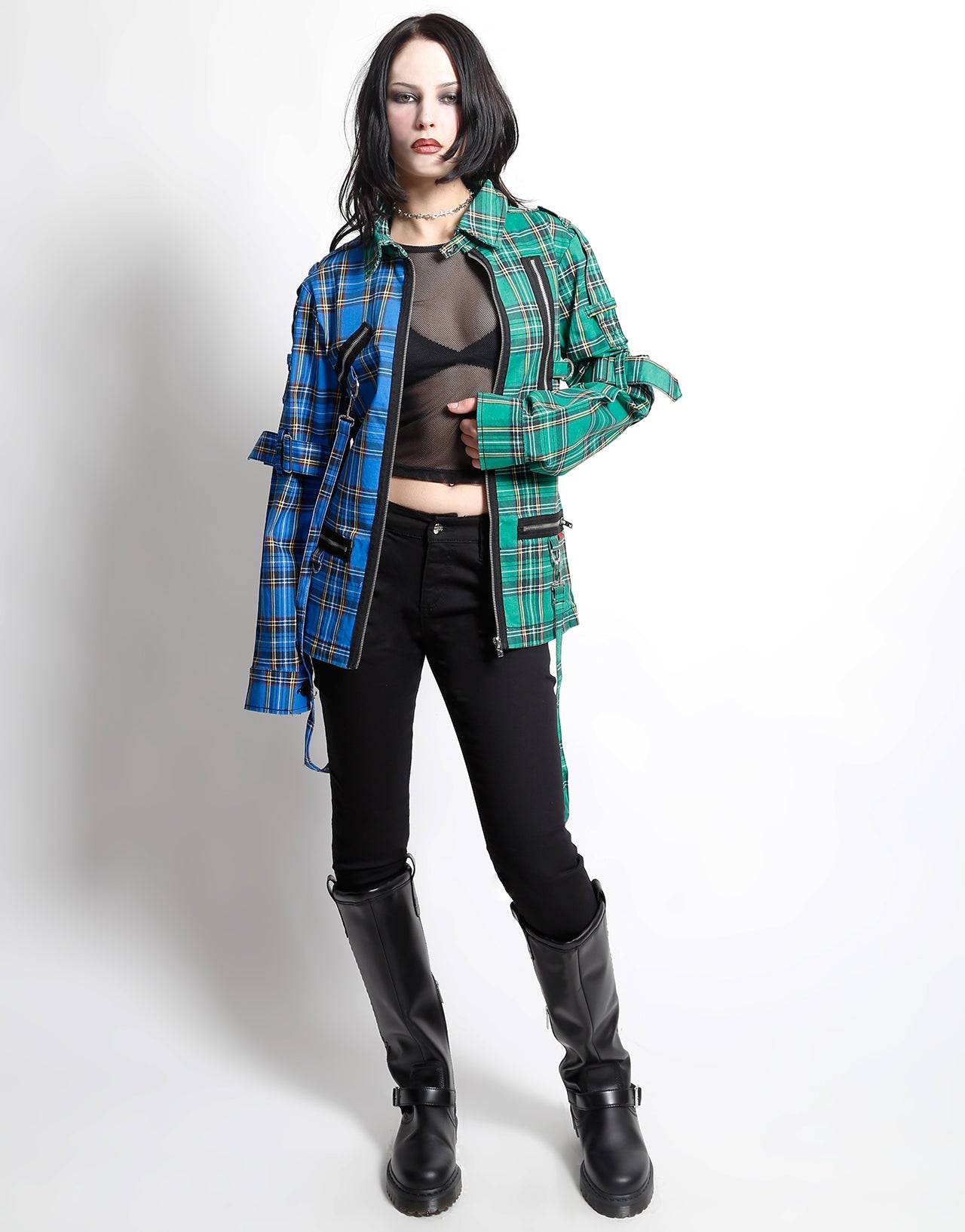 SPLIT PUNK JACKET BLUE/GREEN PLAID