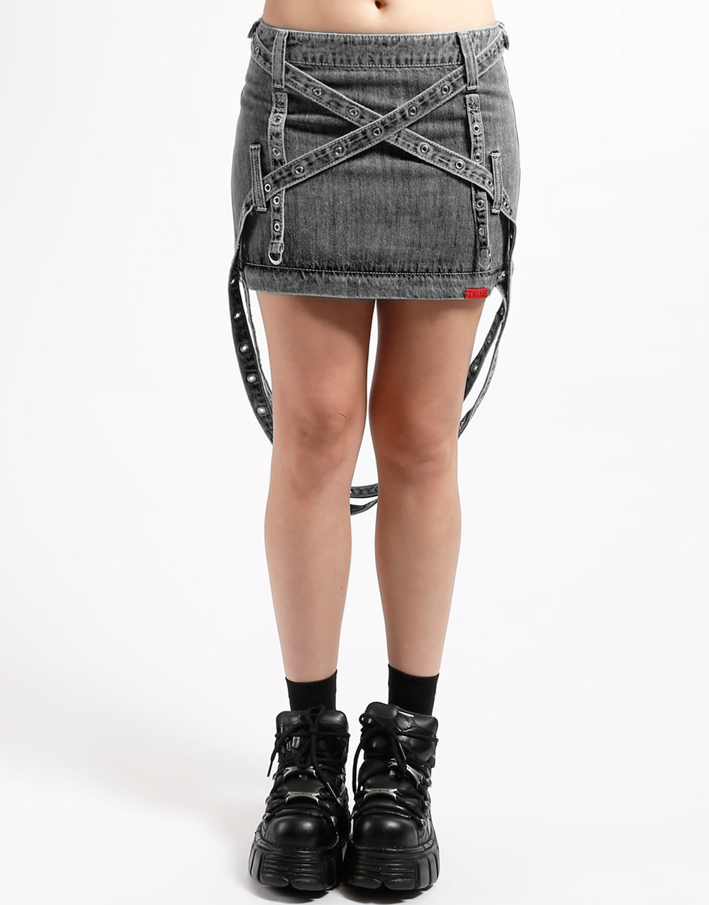 TRIPLE ZIP OFF SKIRT BLACK DENIM