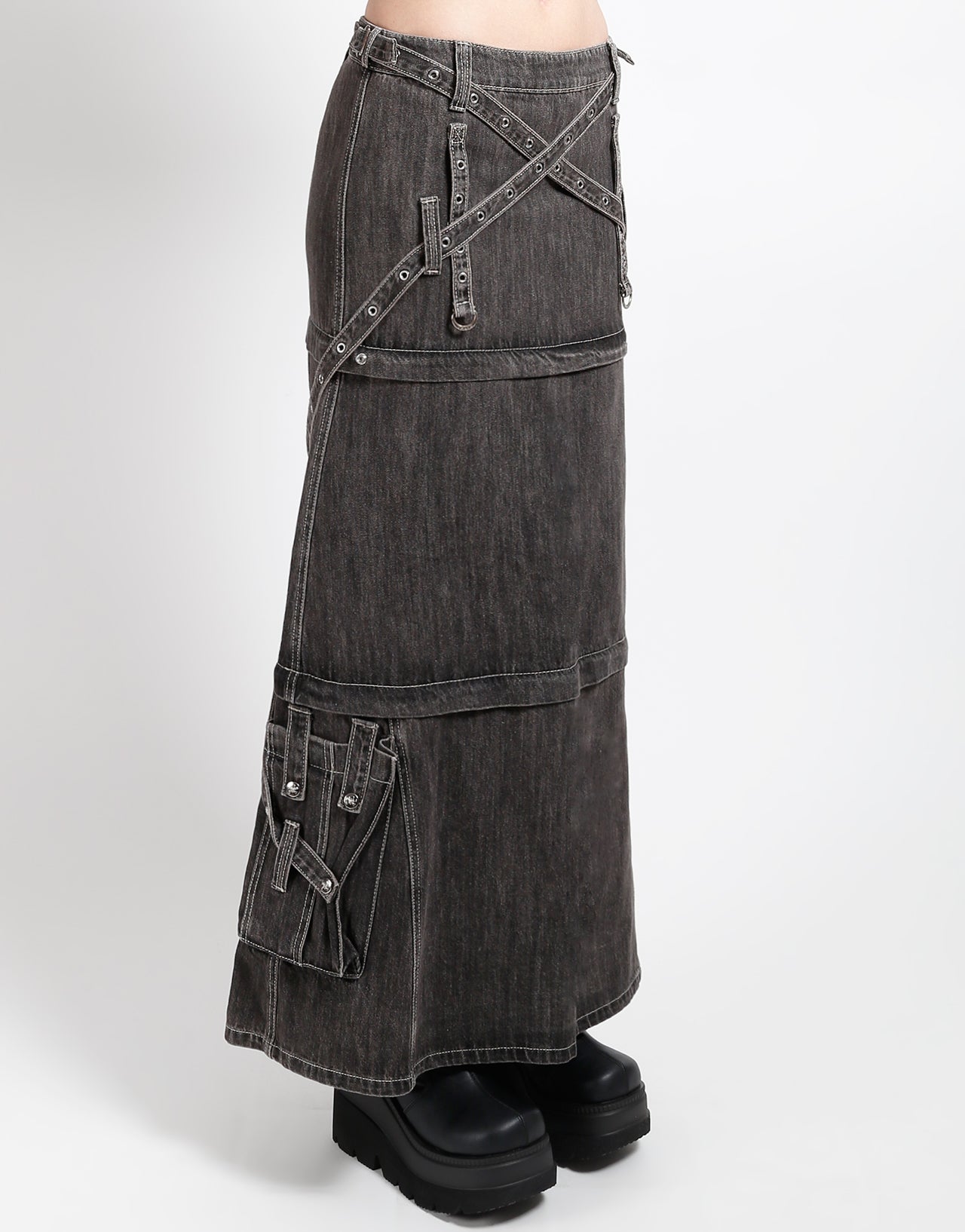 【TRIPP NYC】LONG NUCLEUS SKIRT TRIPLE ZIP OFF SKIRT BLACK DENIM – TRIPP NYC