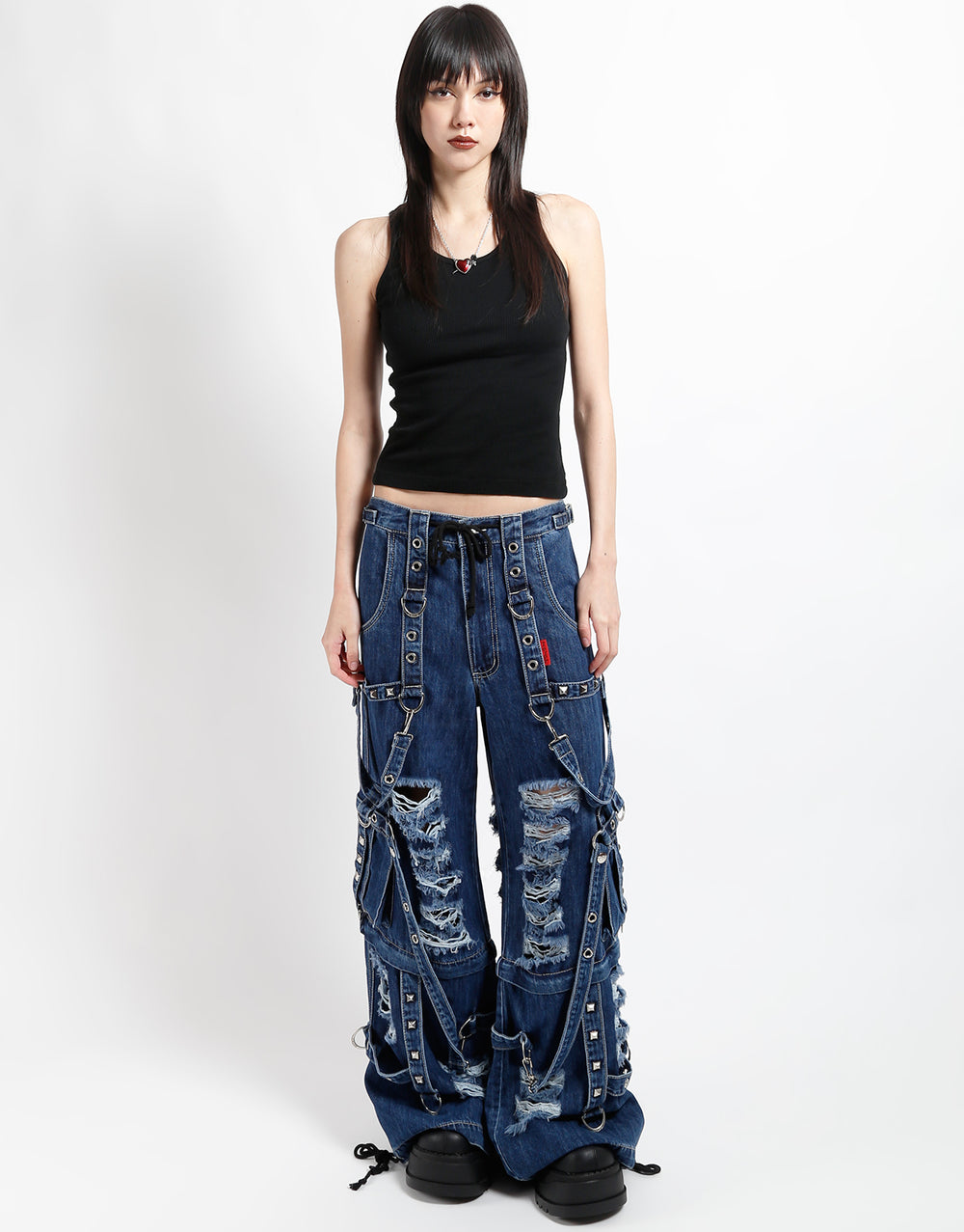 SHREDDER DENIM STRAP PANT INDIGO