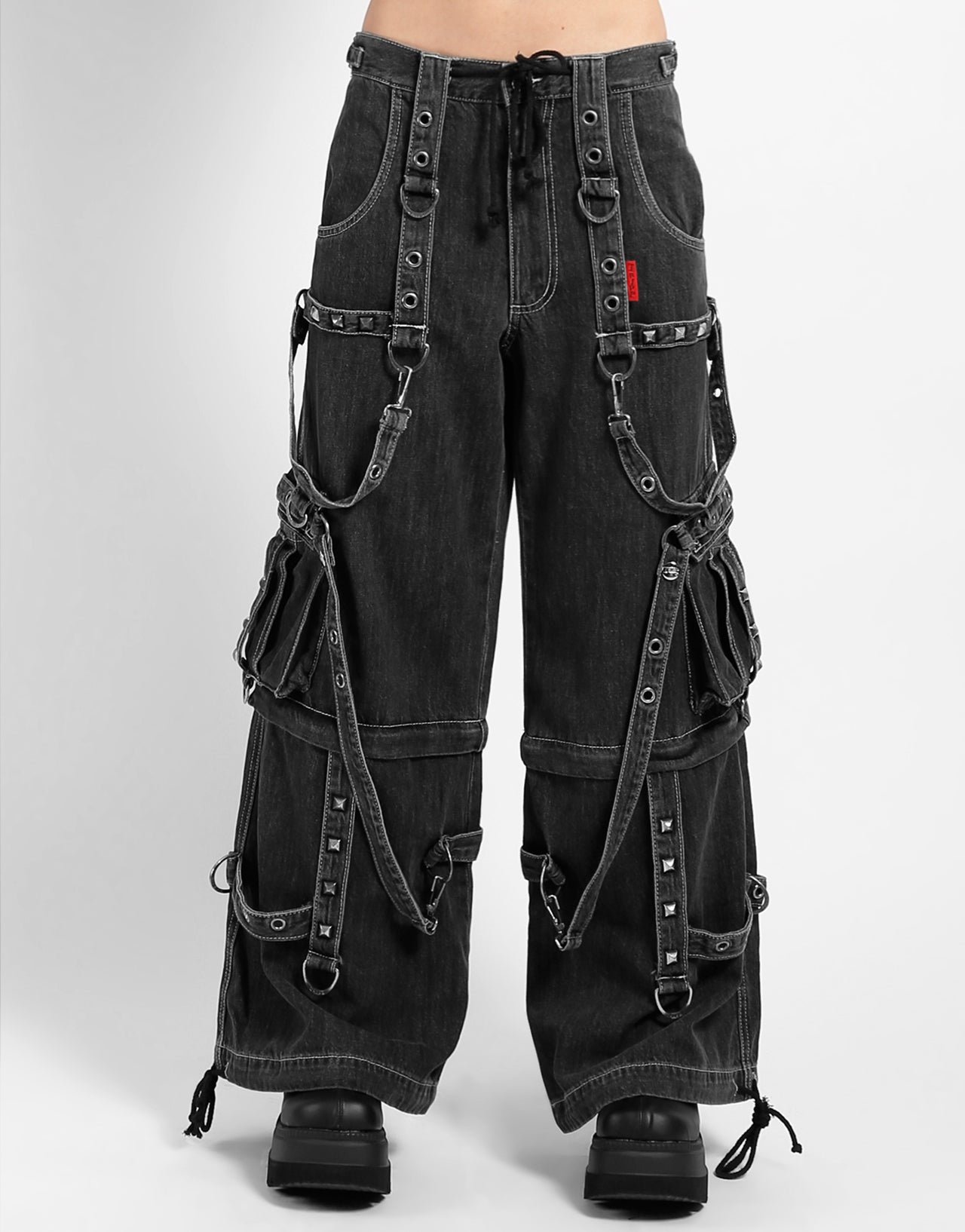 【mnem】Strap Grayish Denim Pants Denim Cargo Jeans (CARGO-DENIM-GREY-GREEN)