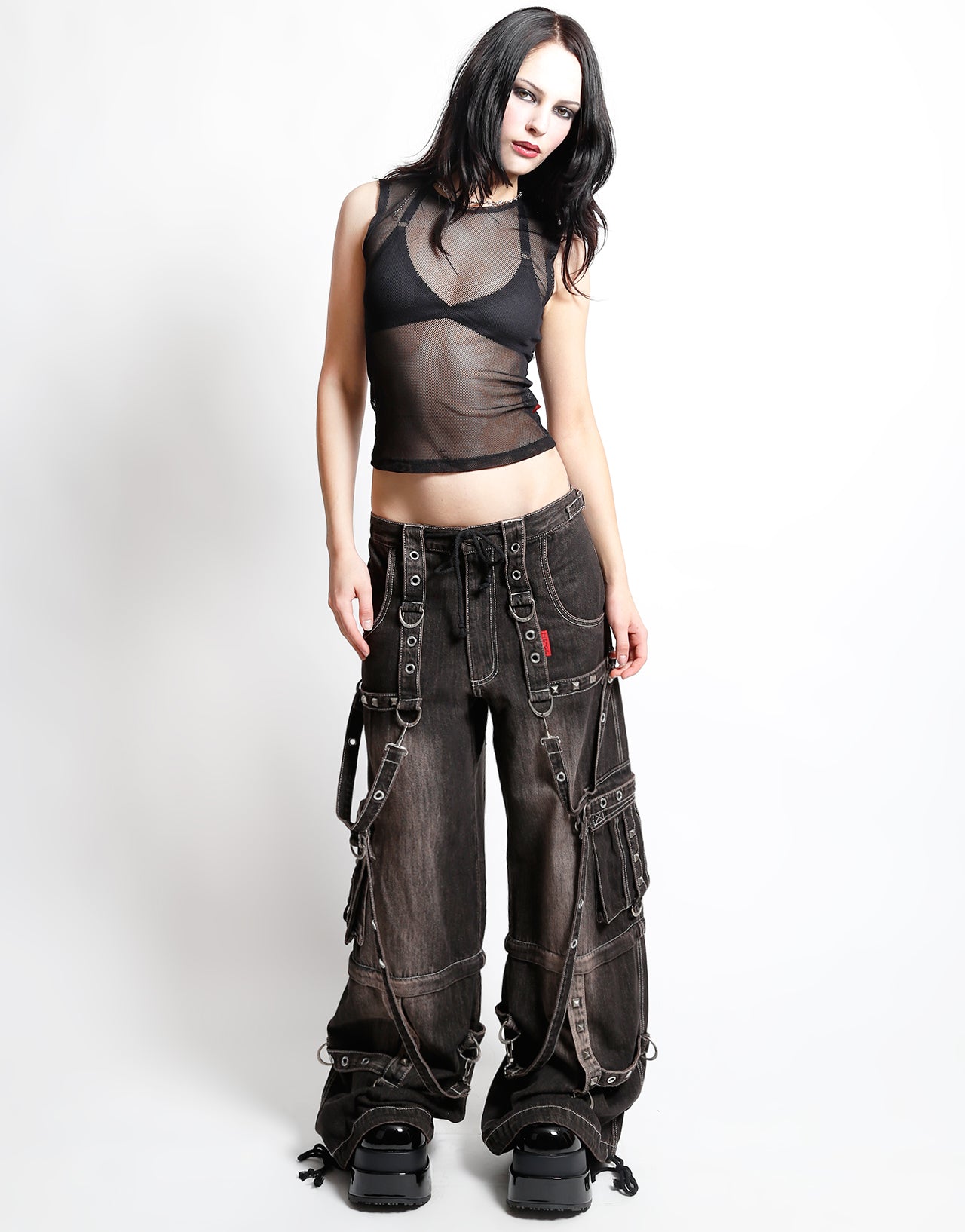 DENIM STRAP PANT BLACK DIRTY WASH