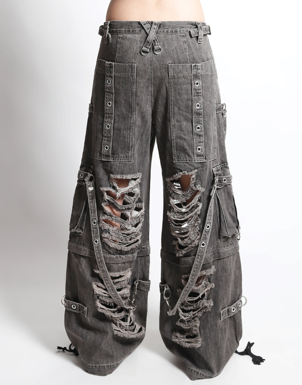 SHREDDER DENIM STRAP PANT BLACK