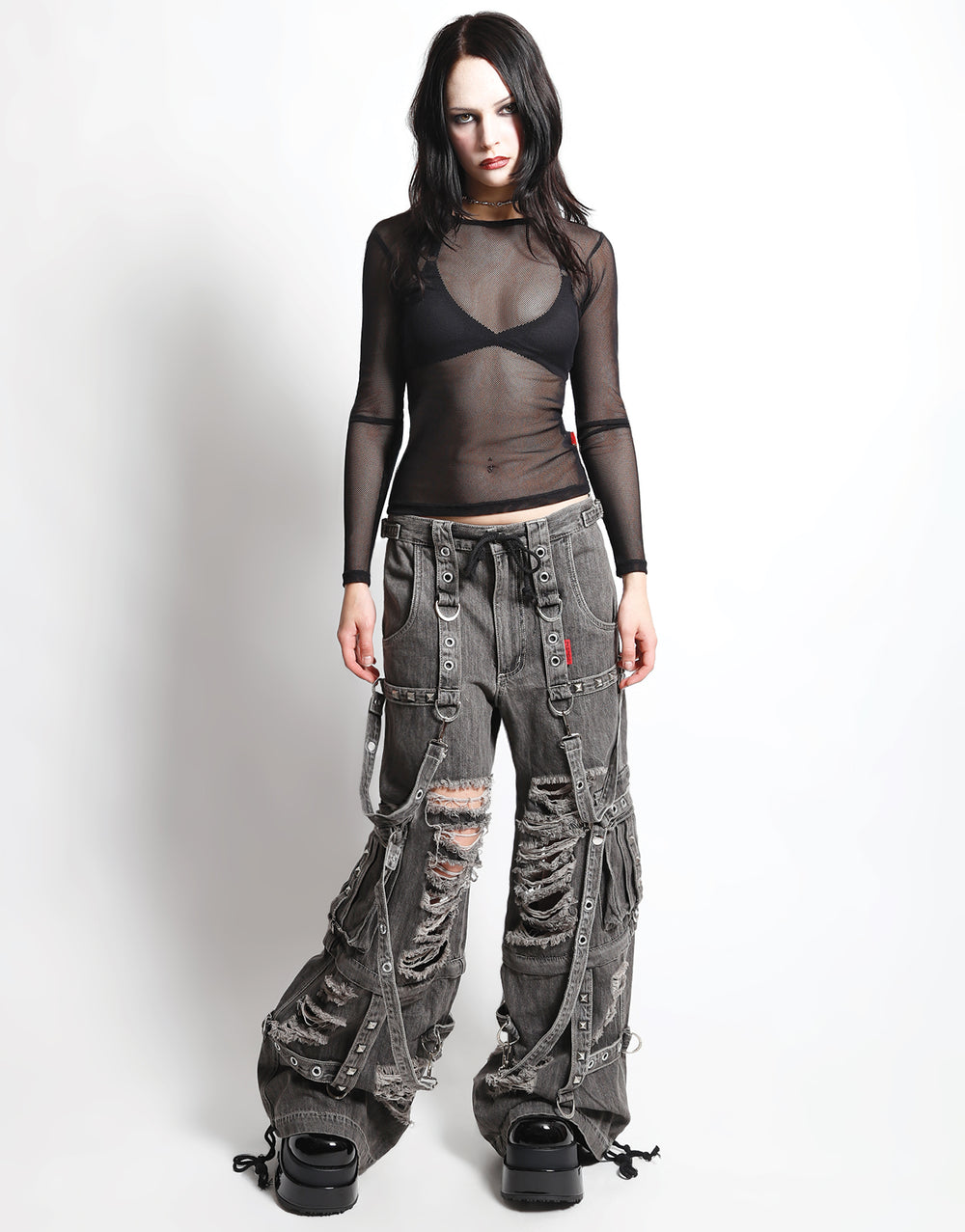 SHREDDER DENIM STRAP PANT BLACK