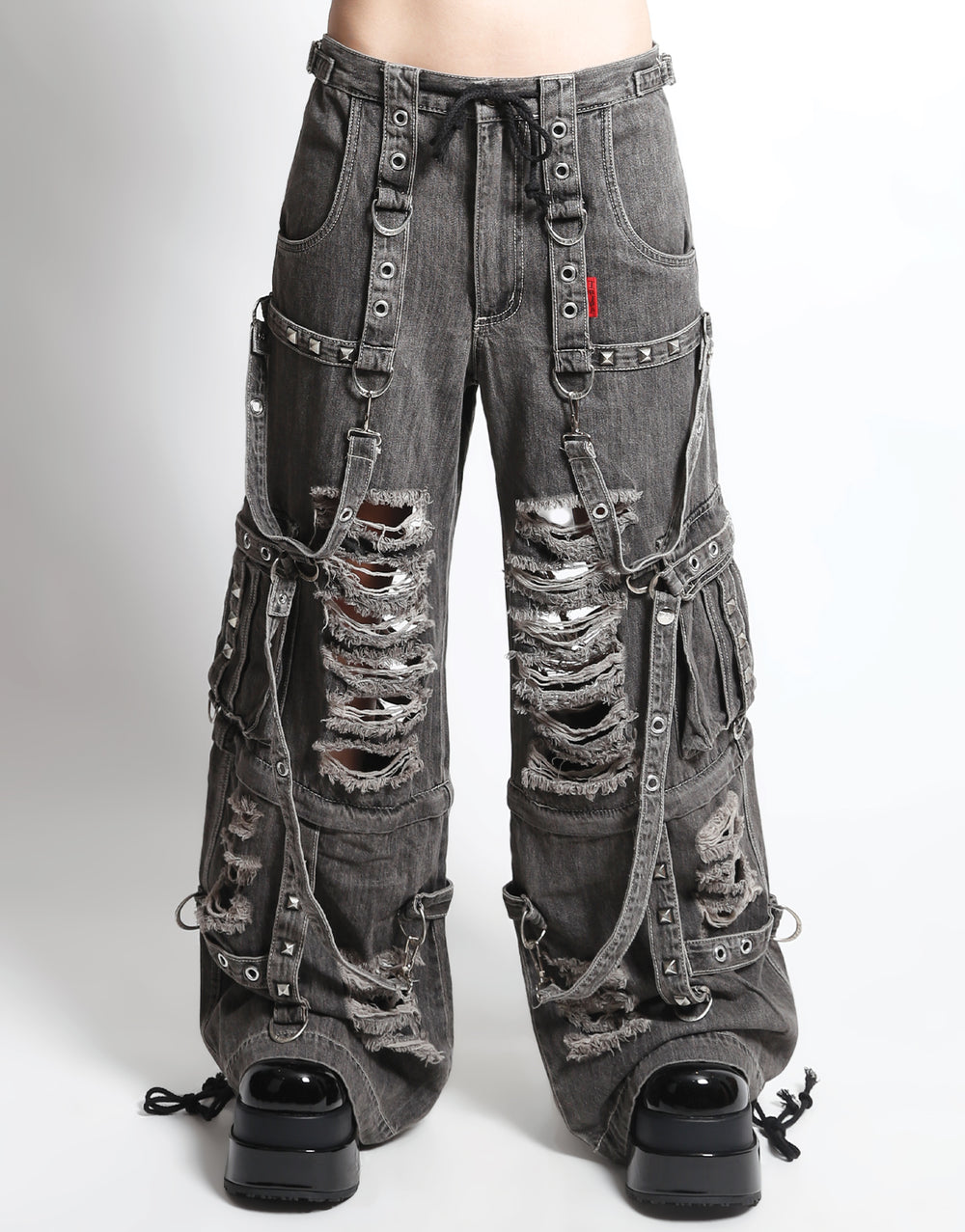 SHREDDER DENIM STRAP PANT BLACK