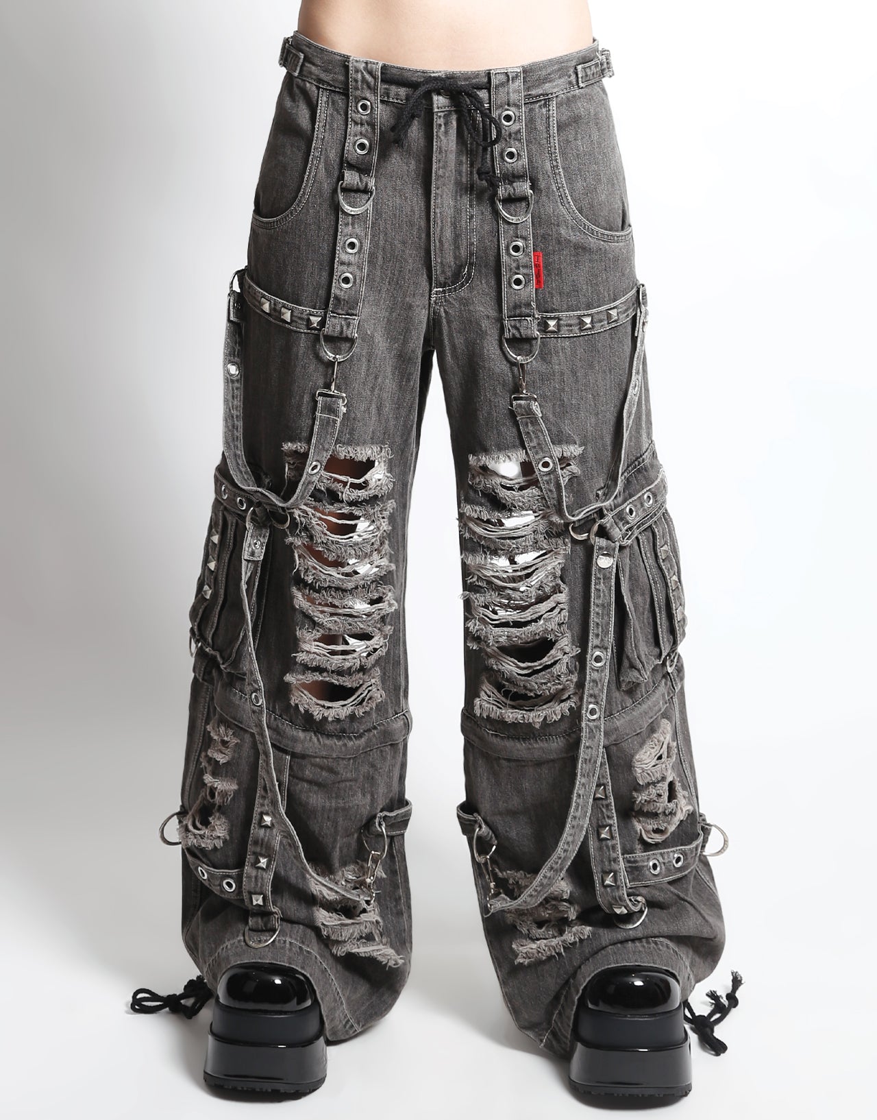 SHREDDER DENIM STRAP PANT BLACK