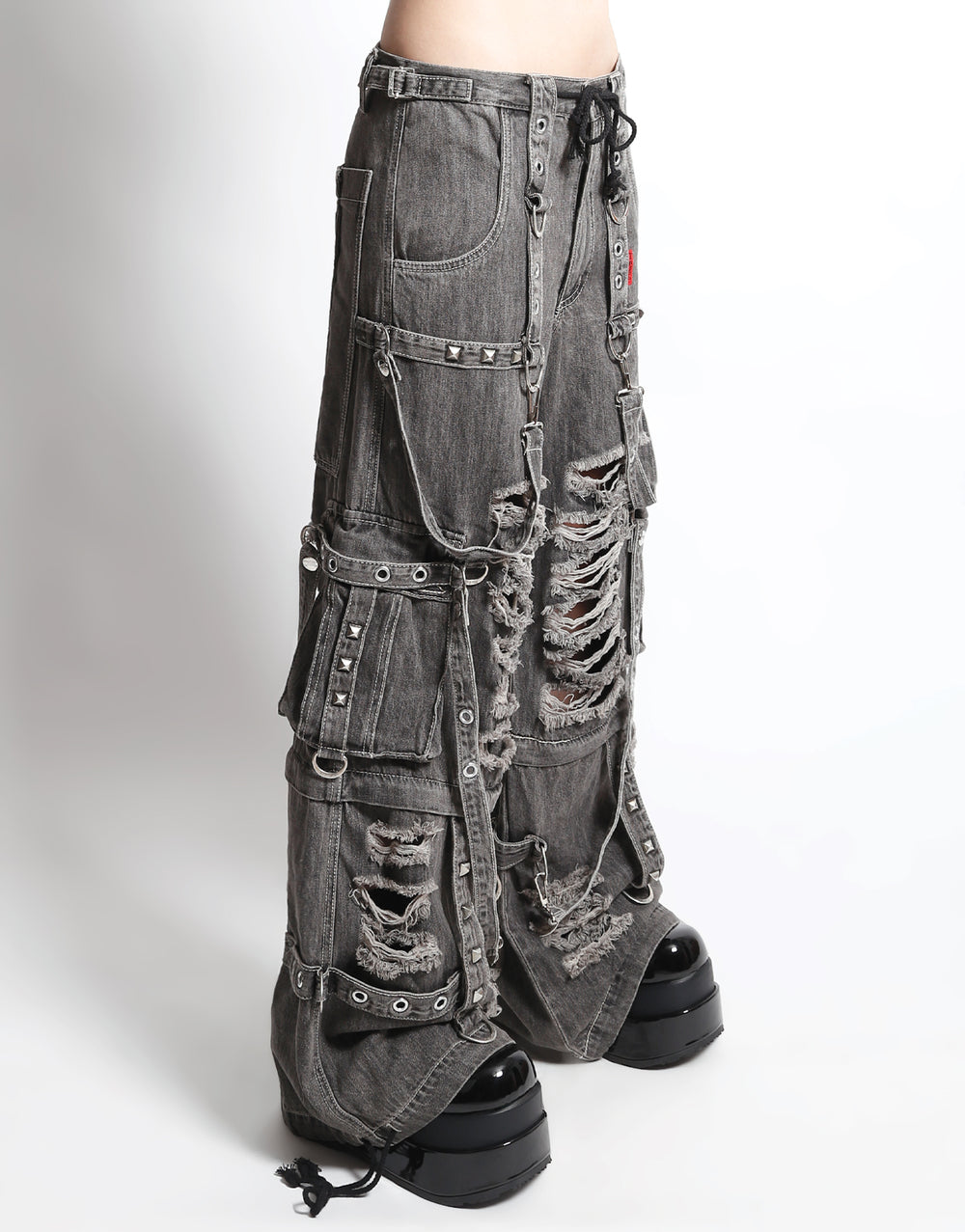 SHREDDER DENIM STRAP PANT BLACK