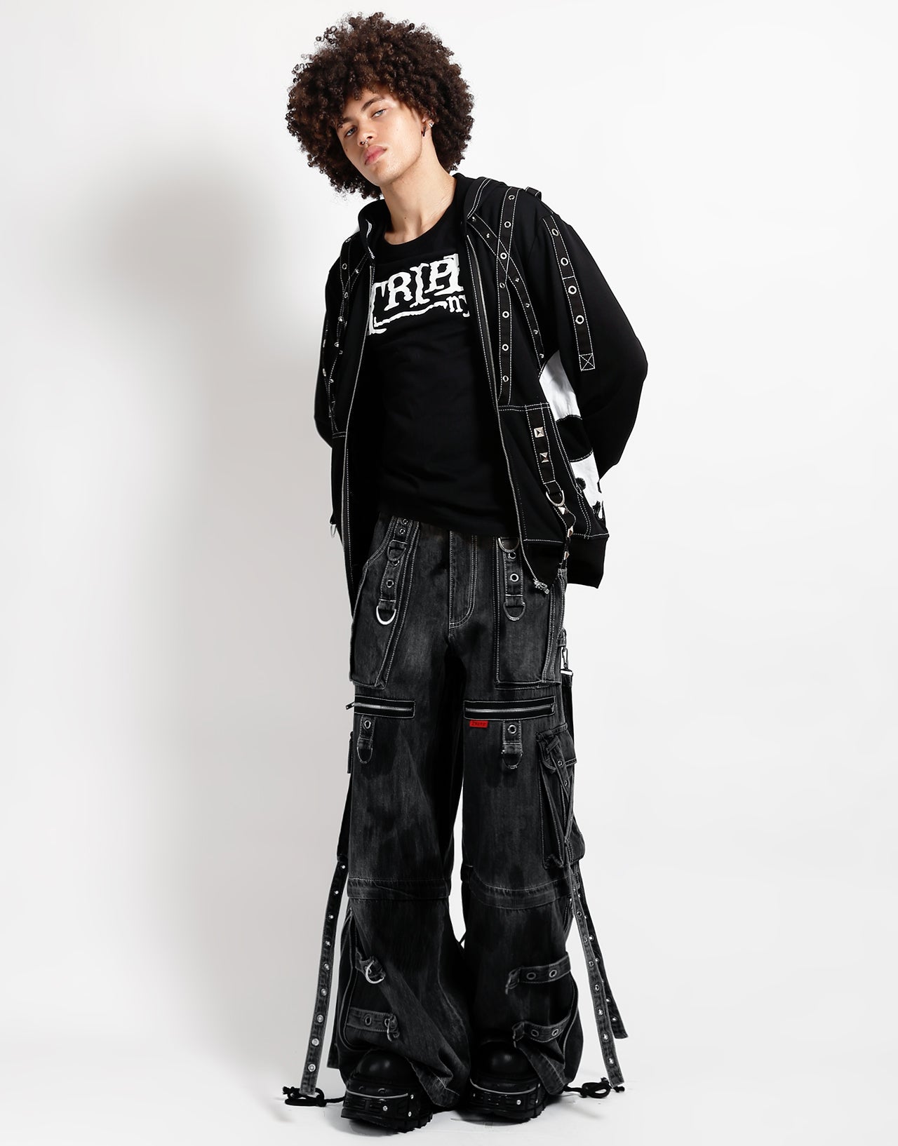 X-STRAP PANT BLACK INK WASH DENIM