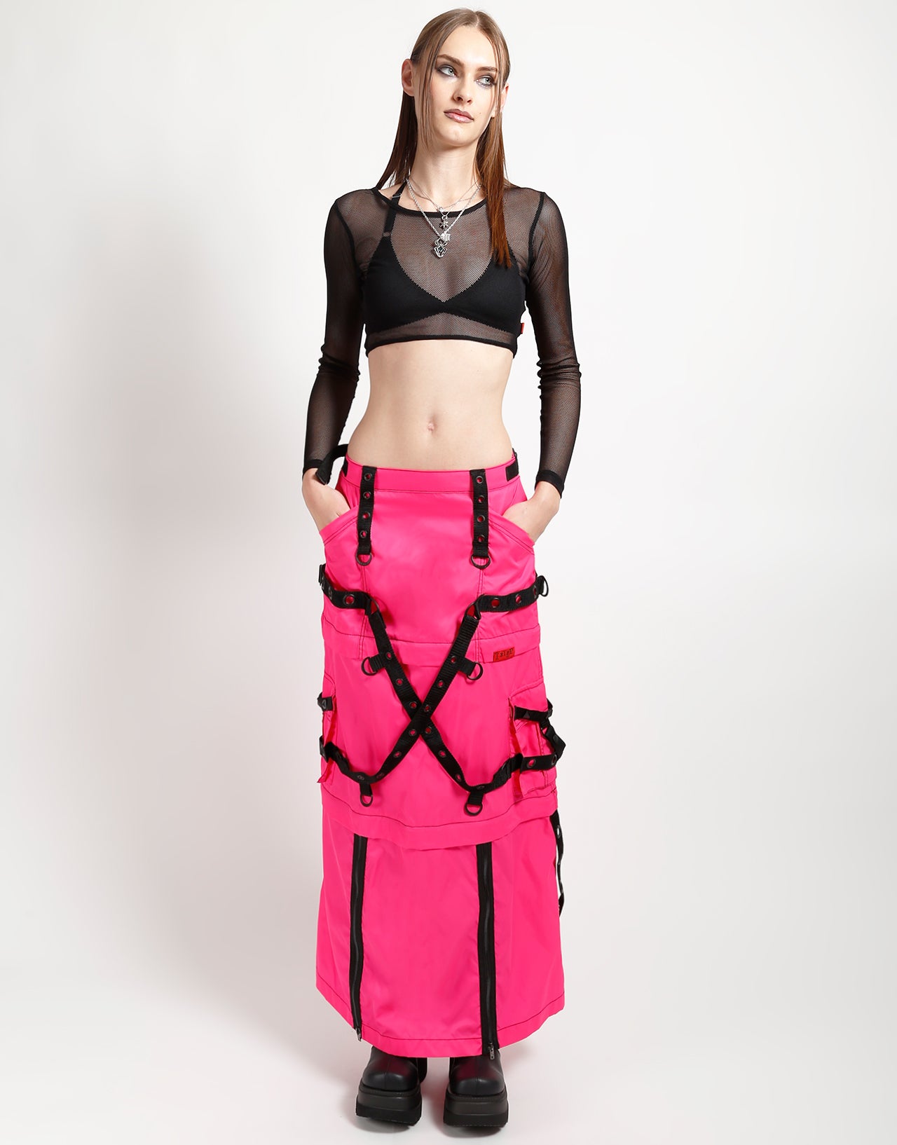 ZIP OFF MEGA NYLON SKIRT NEON PINK – TRIPP NYC