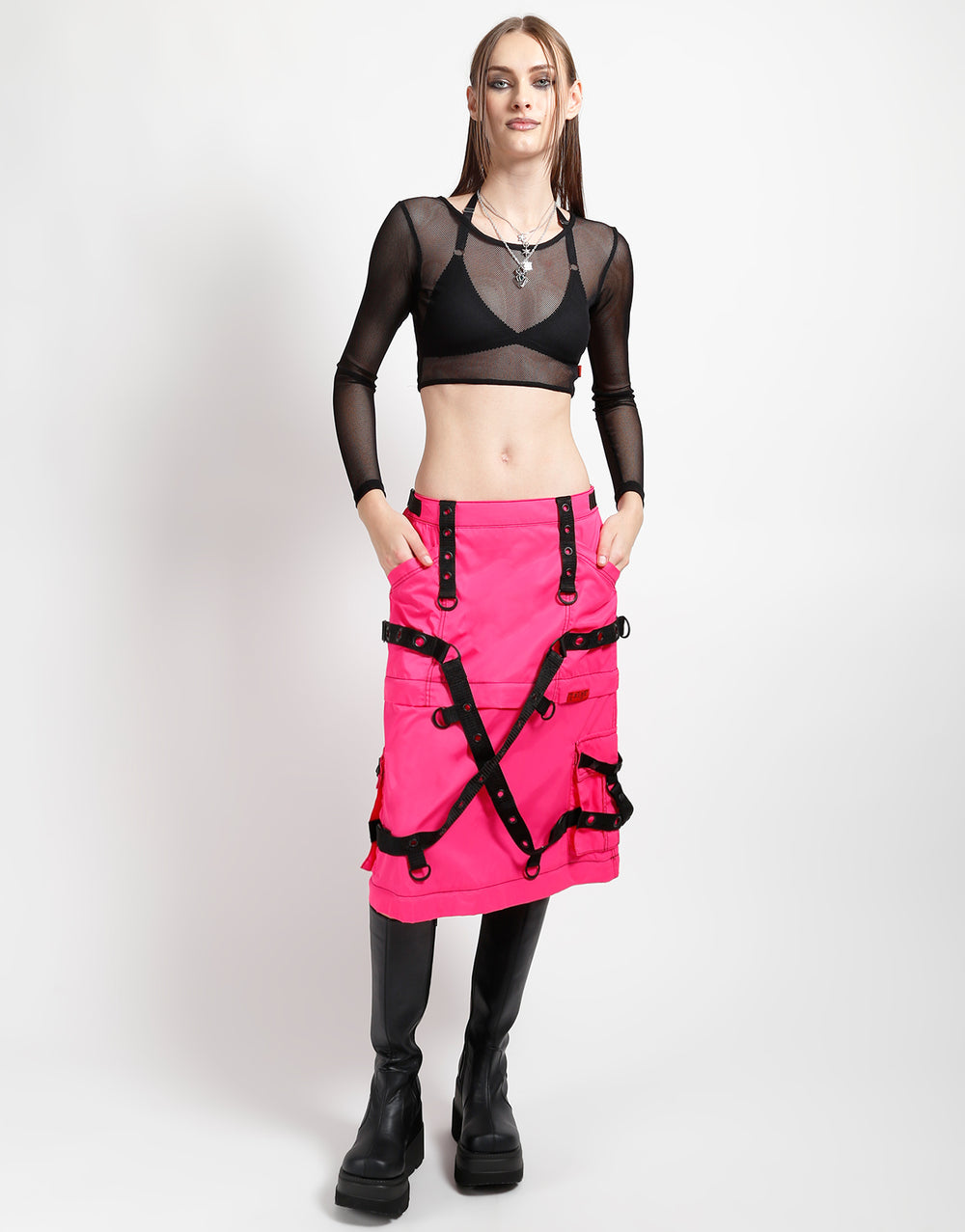 ZIP OFF MEGA NYLON SKIRT NEON PINK