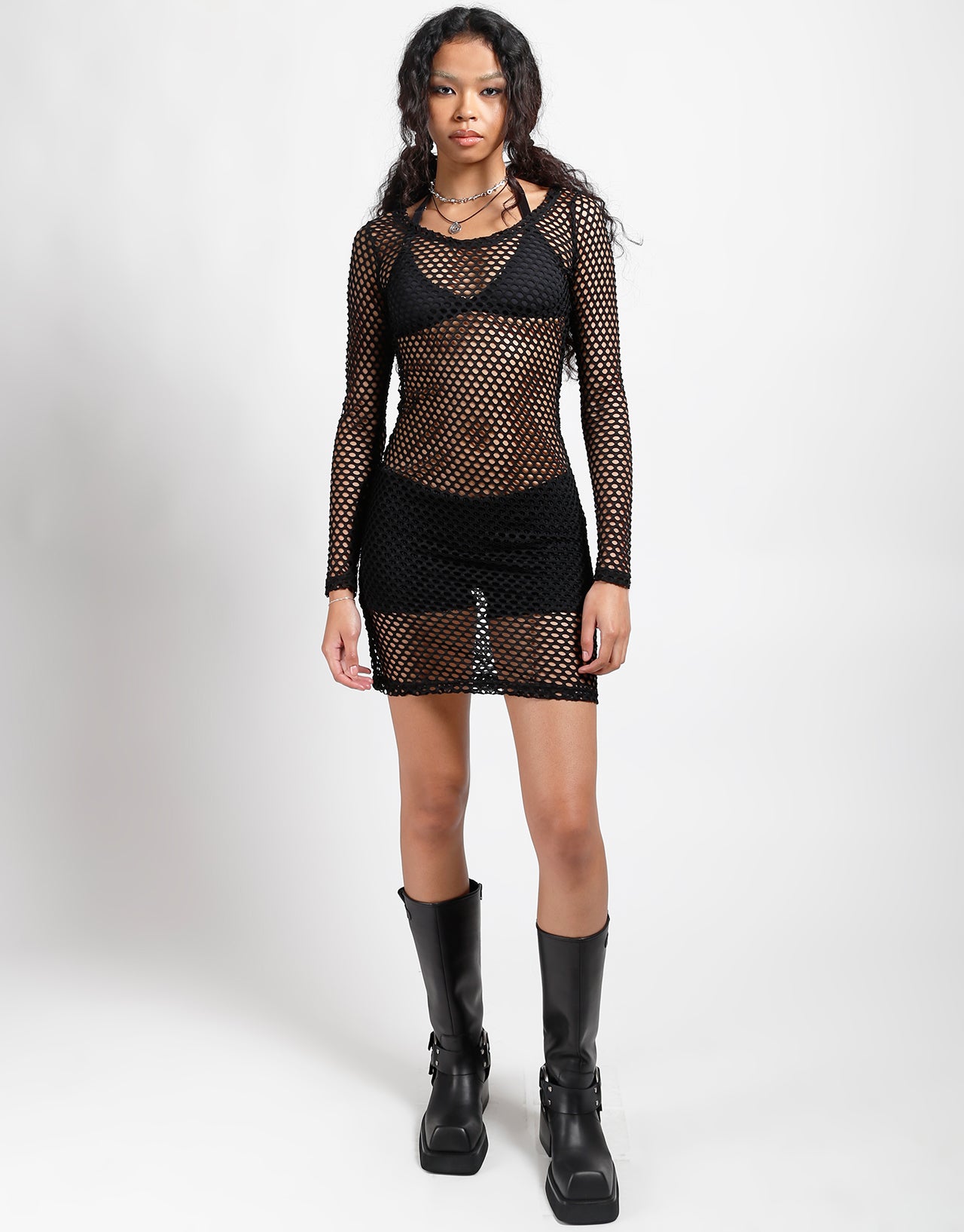 MARY Q MESH LONG SLEEVE DRESS