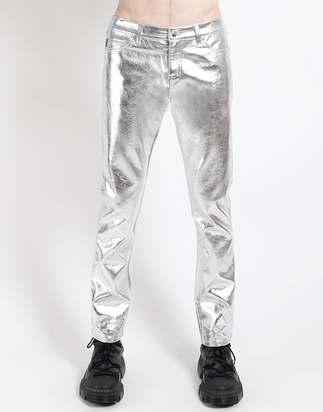 TRIPP NYC メタリック シルバー フェイクレザー パンツ METALLIC FAUX LEATHER PANT – TRIPP NYC