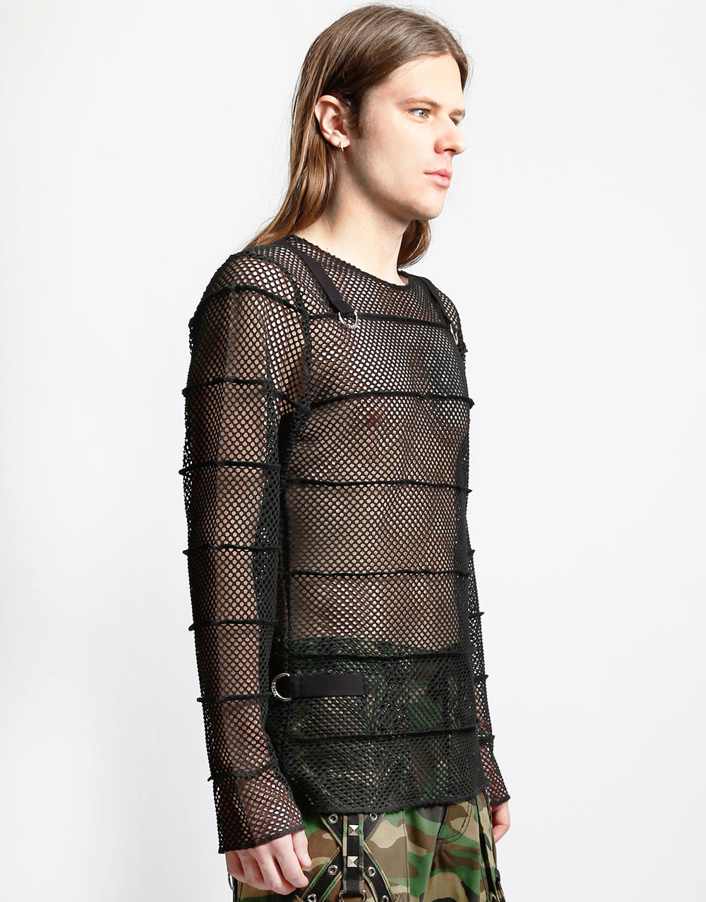 MEGA MESH STRIPE JERSEY BLACK