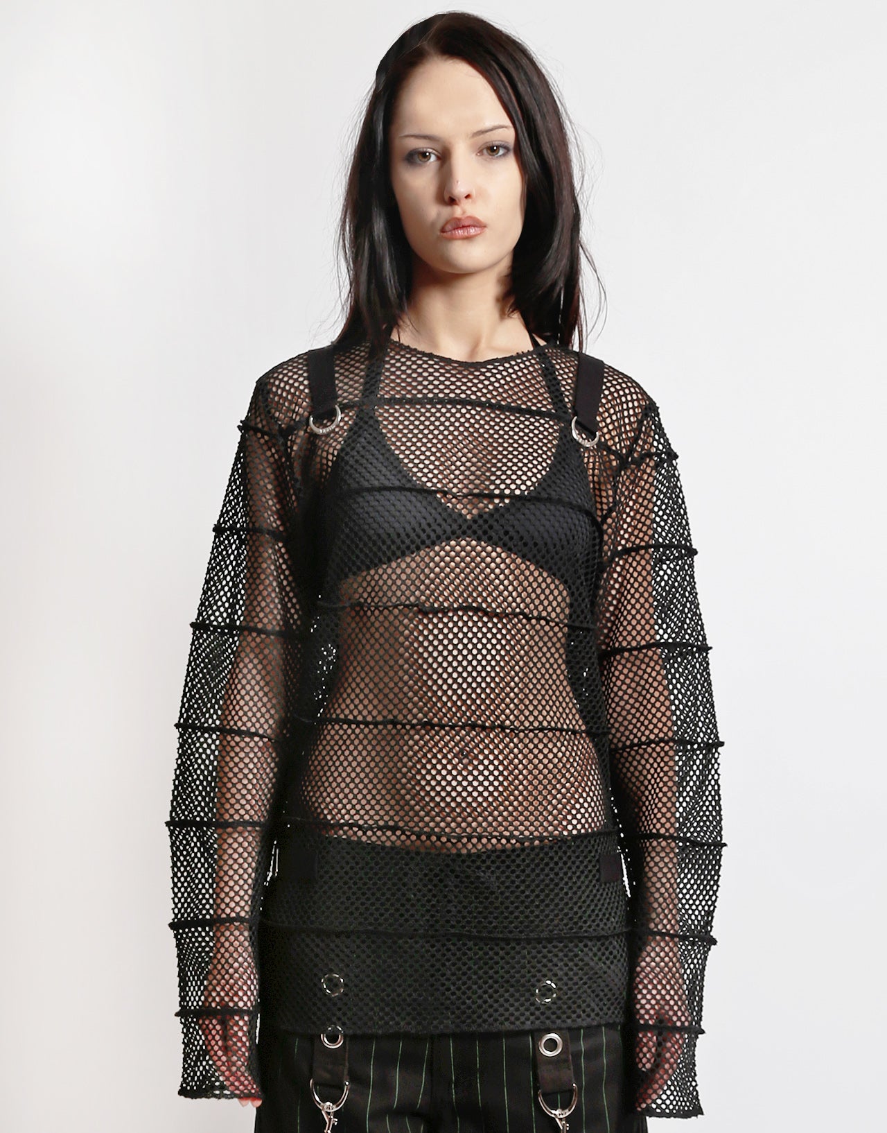 MEGA MESH STRIPE JERSEY BLACK