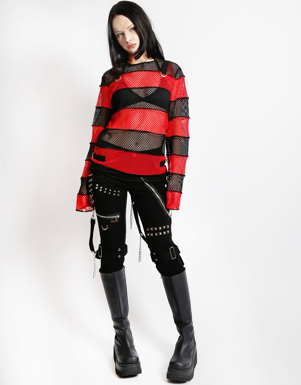 MEGA MESH STRIPE JERSEY BLACK/RED