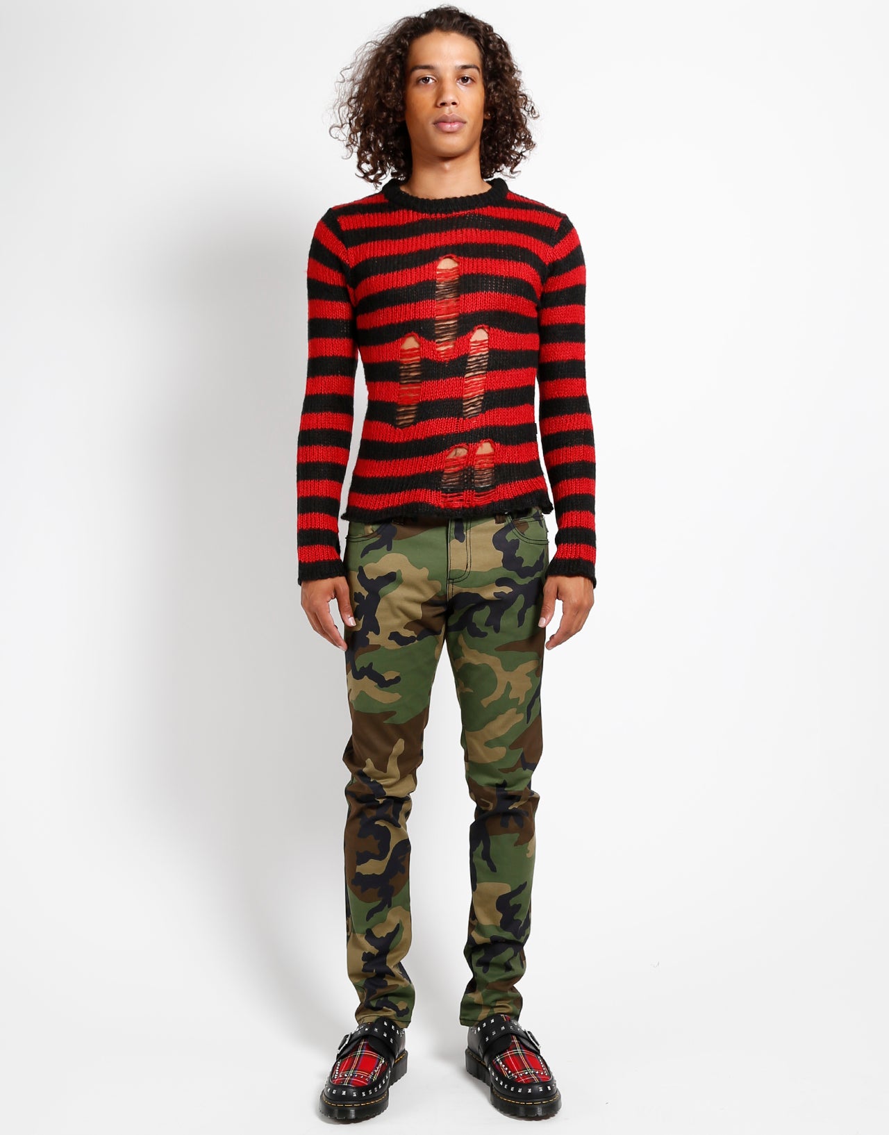 RAG STRIPE SWEATER RED