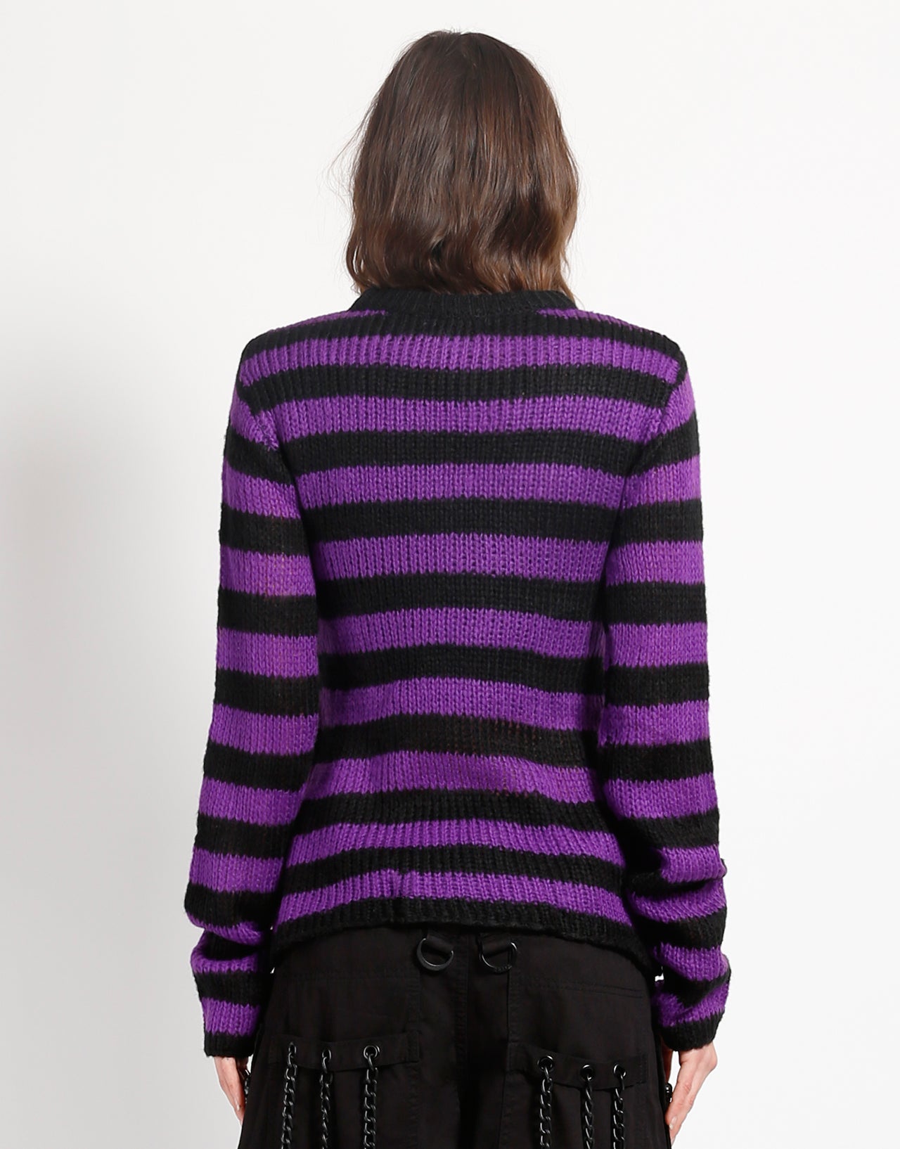 purple and black striped sweater dress 80s Vintage Purple and Black Striped Mock Neck Sweaterdress, Faux Cardigan, Medium, High Neck Sweater, 80s Sweaterdress, 90s Aesthetic