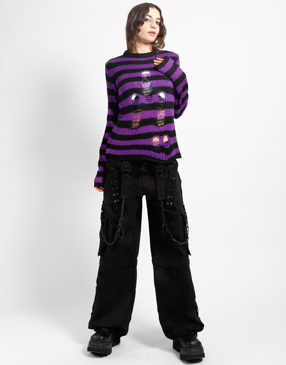 RAG STRIPE SWEATER PURPLE