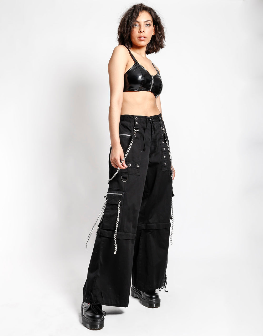 Gothic Women Black Cargo Pants Punk Chain Hip Hop Trousers Casual  Streetwear | eBay