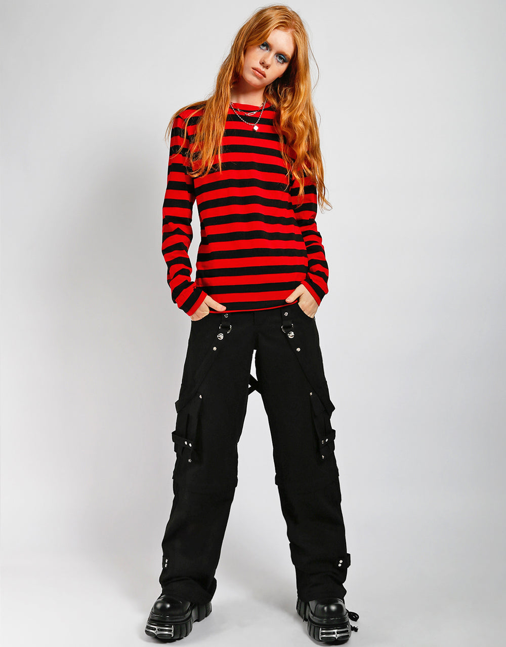 Tripp NYC Black/Red X-Strap Zip Off Pants