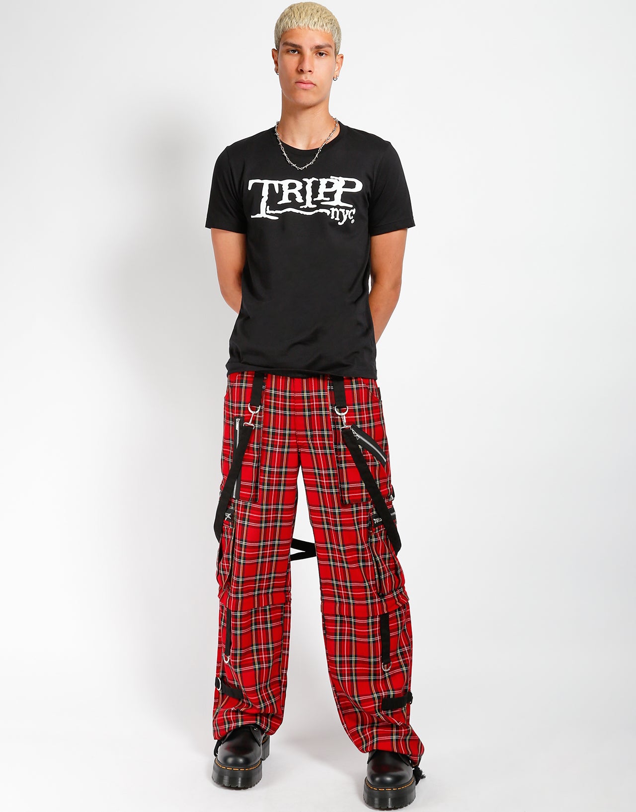 red and black plaid dress pants INSPIRE CHIC Men's Plaid Casual Regular Fit Flat Front Stretch Dress Pants Black Red 28