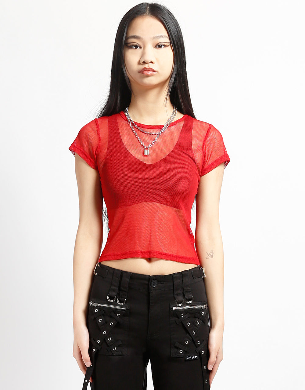 BABY TEE FISHNET RED