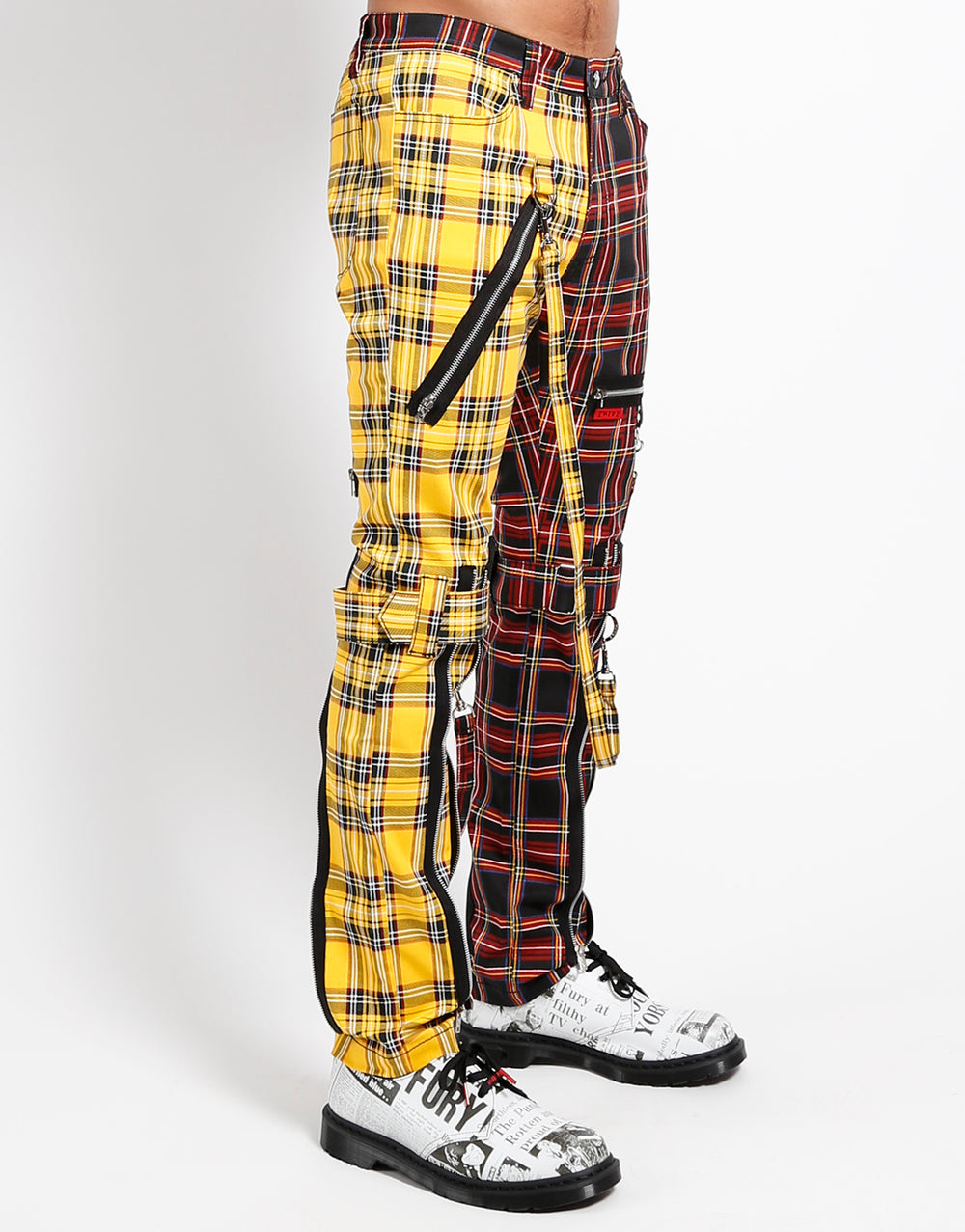 Yellow Plaid Pants With Detachable Chain