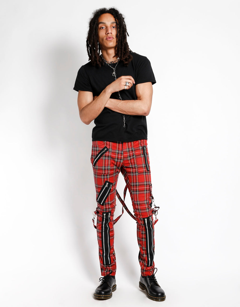 Skinny Fit Twill Pants - Red/black plaid - Men | H&M US
