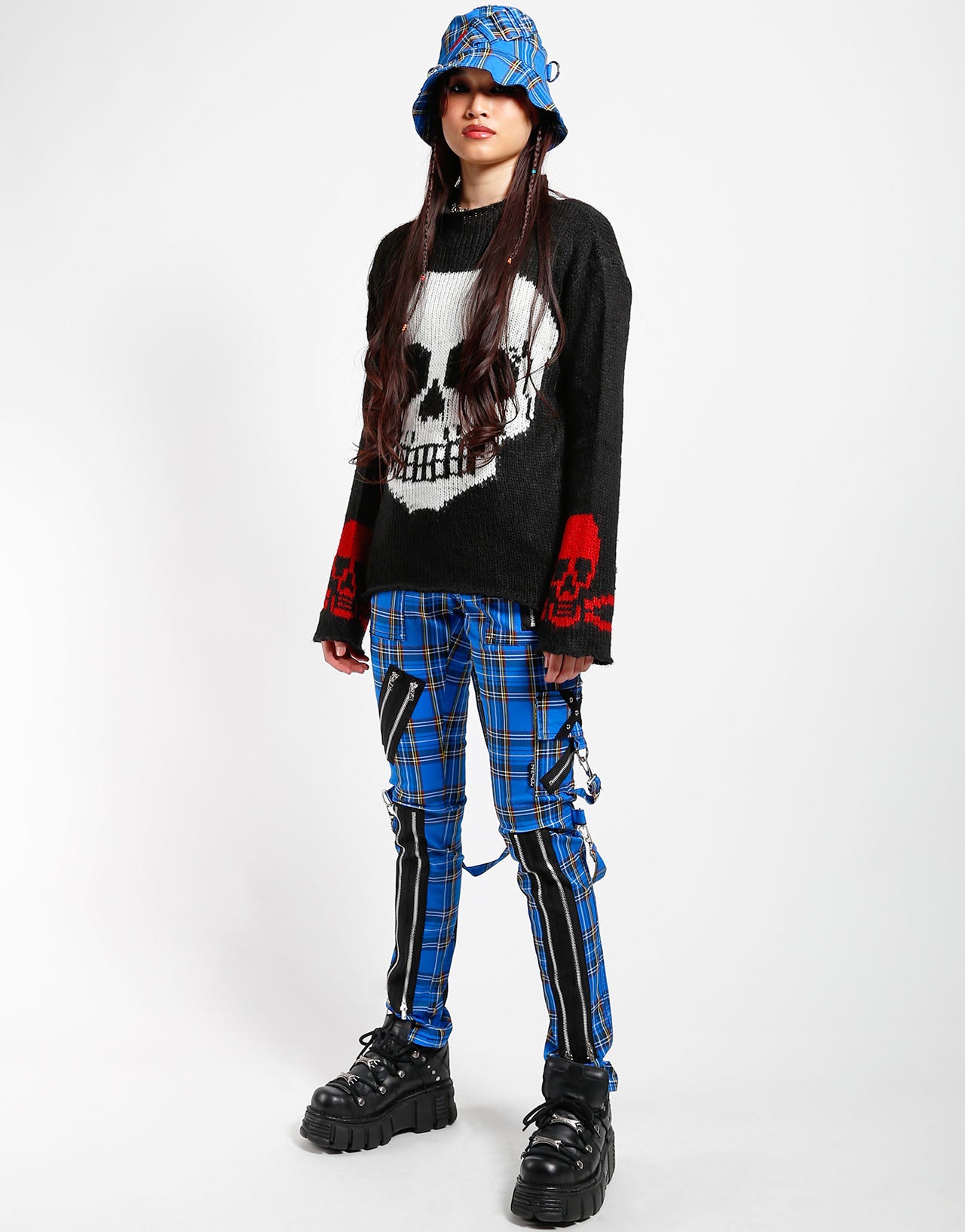 CLASSIC SLIM LEG  BONDAGE PANT BLUE PLAID