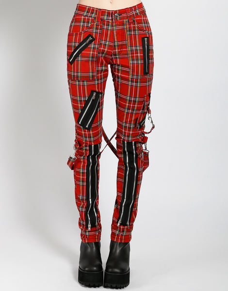 check studs bondage pants punk Rock 鋲 CLASSIC SLIM LEG BONDAGE PANT RED PLAID – TRIPP NYC