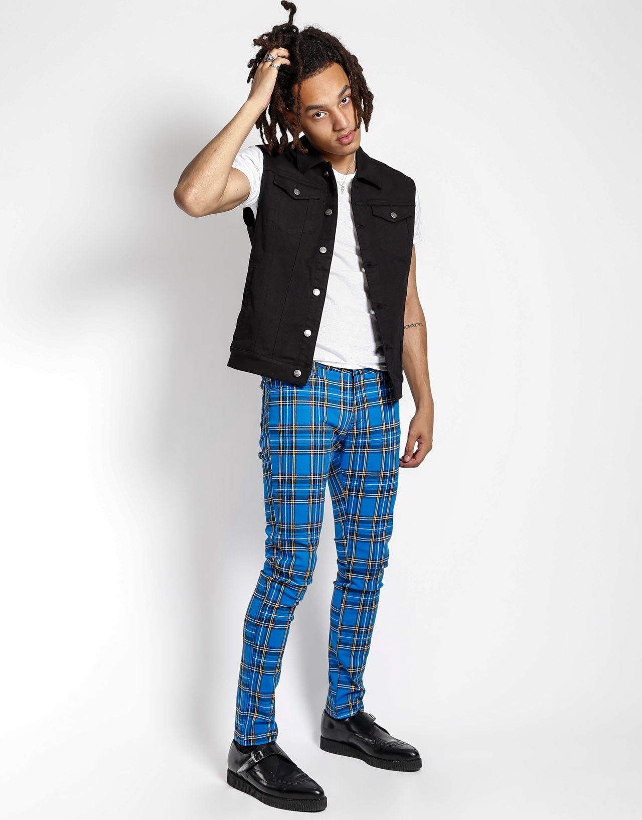 ROCKER JEAN ROYAL BLUE PLAID
