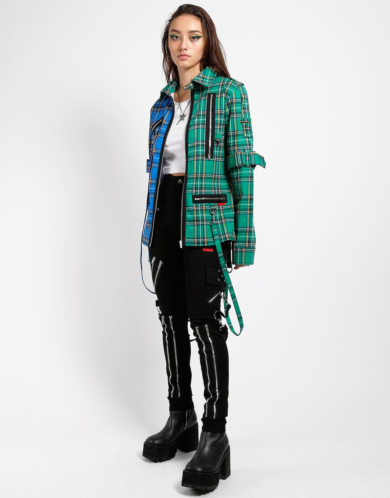 SPLIT PUNK JACKET BLUE/GREEN PLAID