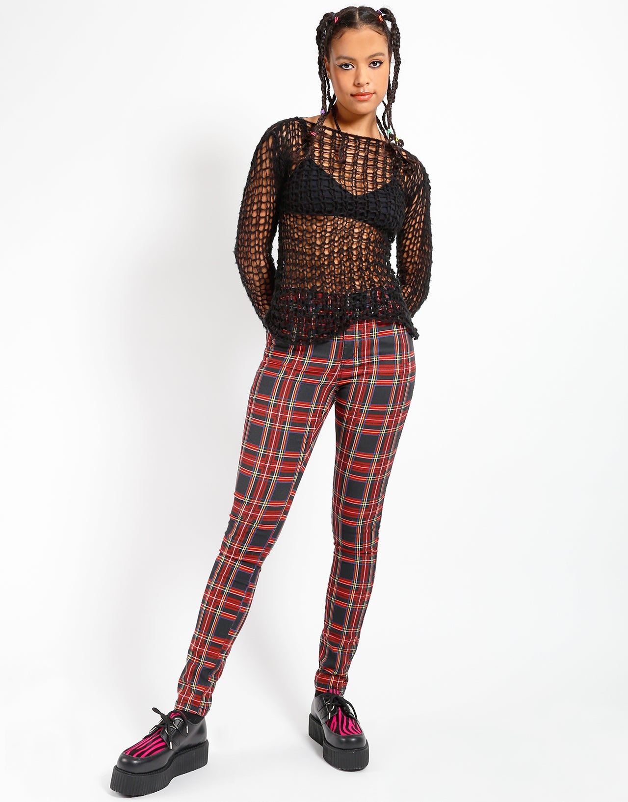 HIGH WAIST T-BACK JEAN BLACK PLAID