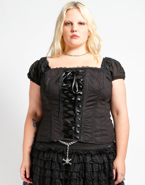 CURVE CAP SLEEVE SKULL EMBROIDERY CORSET – TRIPP NYC