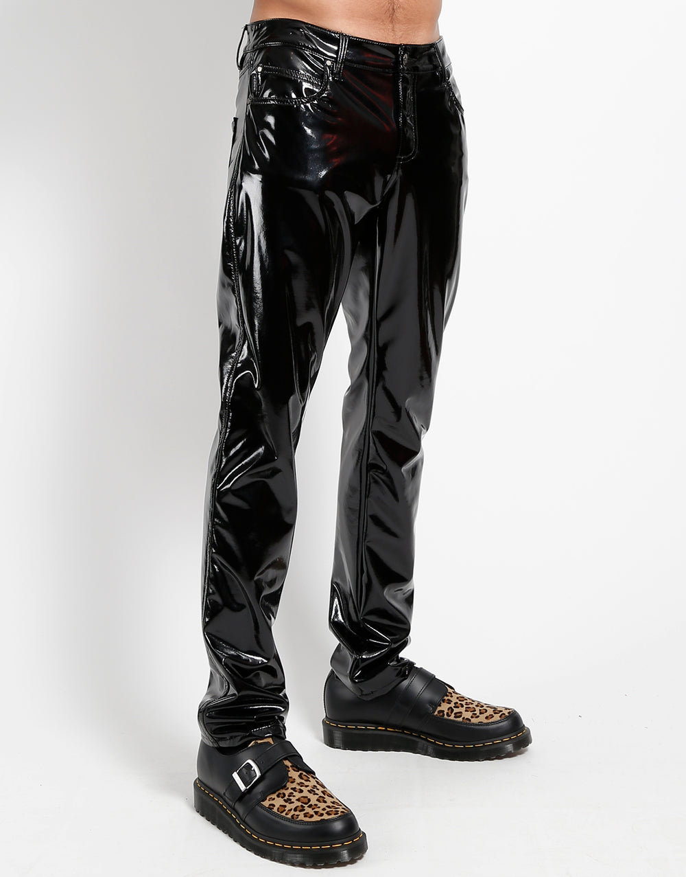 Black Silver Sequin Stripe Vinyl Pants | justyouroutfit