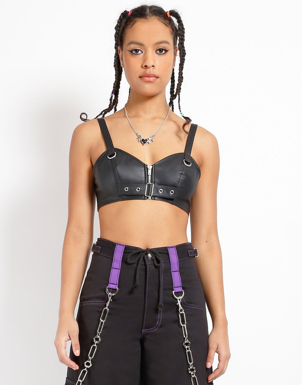 TRIPP NYC - FAUX LEATHER BUCKLE CROP HALTER
